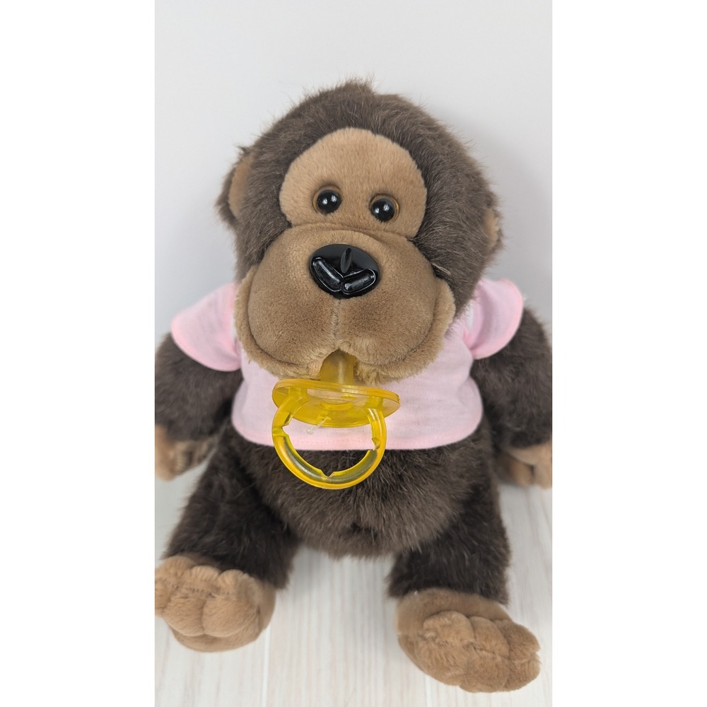 Dakin Vintage Baby Hugo Plush Stuffed Animal Gorilla Pink Shirt Pacifier